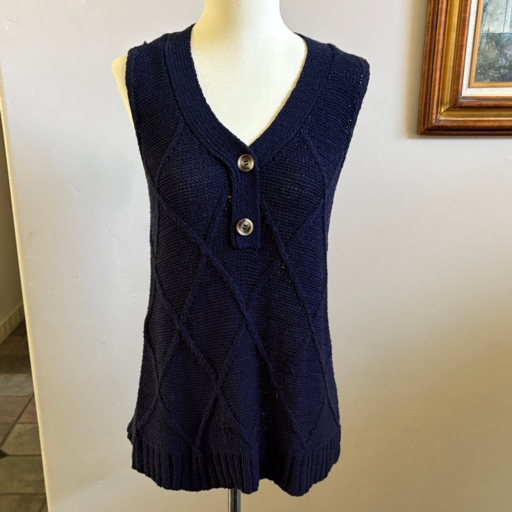 Navy Blue Knit Sleeveless Sweater Vest